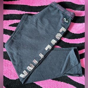 VS LOVE PINK bling sequin Y2K straight leg slit sweatpants